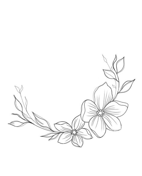 Floral Design Outline, Periwinkle Tattoo, Line Work Flowers, Embroidery Flowers Pattern Templates, Art Vendor, Floral Design Drawing, Cute Halloween Tattoos, Dainty Designs, Wreath Tattoo