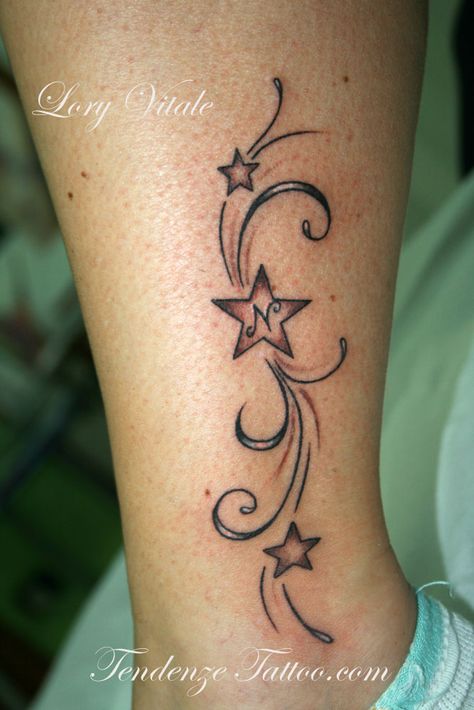 Star Sleeve Tattoo, Star Foot Tattoos, Stars And Swirls, Star Swirl, Shooting Star Tattoo, Swirl Tattoo, Snow Flake Tattoo, Star Tattoo Designs, Foot Tattoos For Women