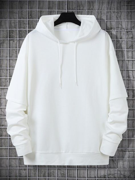 Free Returns ✓ Free Shipping On Orders $49+ ✓. Men Solid Drawstring Hoodie- Men Sweatshirts at SHEIN. White Hoodie Outfit Men, Off White Hoodie Men, Hoodies Men Style Fashion, White Hoodie Outfit, White Hoodie Men, Off White Hoodie, Mens Casual Suits, Hype Clothing, Men Sweatshirts