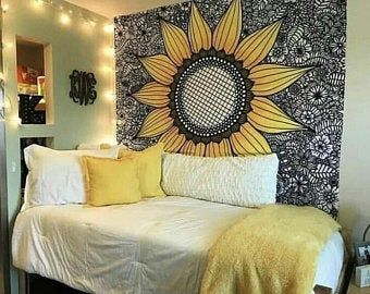 Sunflower Tapestry, Black Sunflower, Mandala Tapestries Wall Hangings, Room Tapestry, Yellow Bedroom, Tapestry Wall Art, Wall Art Hanging, Mandala Tapestry, Style At Home