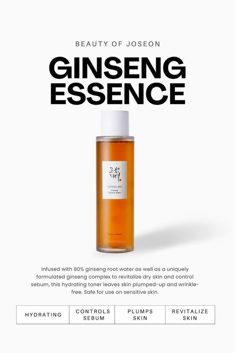 Beauty of Joseon - Ginseng Essence Water Ginseng Essence Water, Ginseng Essence, Essence Water, Hydrating Essence, Beauty Of Joseon, Uneven Skin Texture, Social Post, Hydrating Toner, Picsart Background