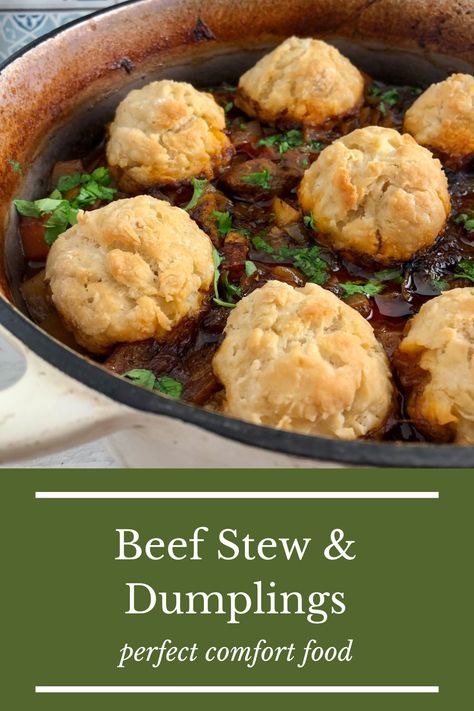 beef stew with dumplings cooked in pot Beef Stew In The Oven, Home Made Dumplings, Stew In The Oven, Beef Stew And Dumplings, Simple Beef Stew, Baked Beef Stew, Stew With Dumplings, Gluten Free Dumplings, Beef Stew With Dumplings