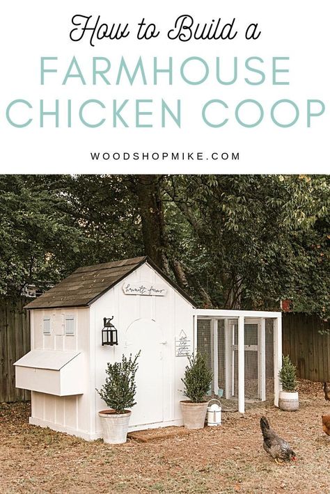 The cutest chicken coop there ever was!  Build this chicken coop for your own backyard with easy to follow plans and materials you can find at your local Home Depot. Photo by shelbyraephotographs.com   Built for & styled by peachestopearls.com #chickens #chickencoop #diychickencoop #farmhousechickencoop #urbanfarming  #backyardchickens #chickenlife #diyfarmlife #howto #howtobuildachickencoop #diycoop #bigchickencoop #largechickencoop #cutecoop #cutechickencoop #hens #nestingbox Backyard Chicken Coop Landscaping, Circular Chicken Coop, Frugal Chicken Coop, Diy Chicken Coop Backyard, Shed Style Chicken Coop, Diy Simple Chicken Coop Ideas, Chicken Coop Against Fence, Diy Chicken Shed Ideas, Walk In Chicken Coop Ideas Diy Easy