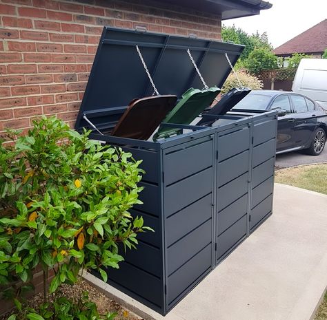 Premium Wheelie Bin Store 240L Loft Minimalistic - Etsy UK Outside Bin Storage, Garden Bin Storage Ideas, Bin Storage Ideas, Outdoor Garbage Storage, Trash Can Storage Outdoor, Wheelie Bin Storage, Garden Extension, Bin Design, Bin Shed