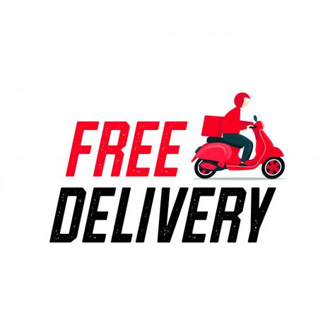 Free delivery man riding a scooter. Prem... | Premium Vector #Freepik #vector Bike Delivery Logo, Grocery Logo Design Ideas, Free Delivery Poster Design, Free Ongkir Design, Free Delivery Poster, Free Delivery Logo, Free Delivery Design, Shoe Laundry, Delivery Logo