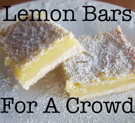 Perfect for Potluck, family or church gatherings or reunions! 18"x13" and 9"x13" recipes included. Lemon Bars For A Crowd, Bars For A Crowd, Sheet Pan Desserts, The Best Lemon Bars, Pan Desserts, Best Lemon Bars, Dessert Oreo, Lemon Bar, Lemon Bars Recipe