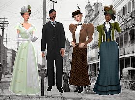 mmcc lookbooks: Decades Lookbook: The 1890's Dress Creator, Sims 4 Decades Challenge, Pelo Sims, King Edward, Sims4 Clothes, Gibson Girl, New Century, Fancy Hats, Sims 4 Clothing