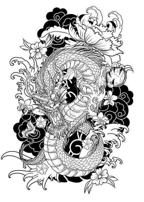 Tato Irezumi, Miniature Tattoos, Dragons Tattoo, Dragon Sleeve, Tattoo Coloring Book, Dragon Tattoo Art, Chinese Dragon Tattoos, Japanese Dragon Tattoo, Tattoo Themes