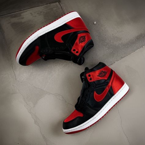 Air Jordan 1 High OG "Satin Bred" Black/Red Sneakers | Size 10.5 https://whispers-in-the-wind.com/the-best-shoes-every-man-should-own-essential-footwear-guide/?nunn-bush-kore-ozark-boots-tan-size-9 Custom Jordan 1 High, Air Jordan 1 Outfit Men, Red Outfit Men, Tenis Nike Jordan, Cool Shoes For Men, Jordan 1 Outfit Men, Nike Air Jordan Shoes, Nike Fashion Shoes, All Nike Shoes