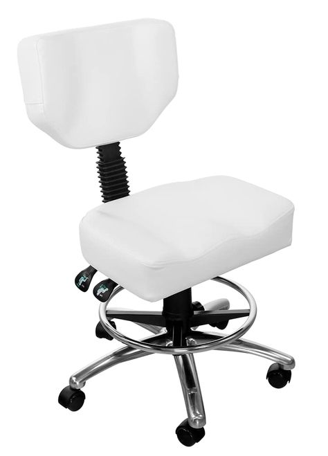 PRICES MAY VARY. Adjustable seat height / seat tilt Weight: 38 lbs Weight capacity: 250 lbs Colors: Black or White Adjustable backrest height / Angle Adjustable circular foot rest Weight: 38 lbs Weight capacity: 250 lbs Height from ground to seat cushion: 18" - 23.5" Seat cushion: 19"W x 14.5"D Backrest cushion: 16"W x 11.5"H Seat cushion thickness: 3.5" Lumbar cushion thickness: 4" Diameter of base: 25" Heights to top of backrest Seat cushion lowest: Backrest lowest 31" Seat cushion lowest: Bac Esthetician Chair, Facial Beds, Esthetician Room Decor, Microdermabrasion Machine, Esthetician Room, Spa Equipment, Aesthetic Room Ideas, Chair White, Esthetician