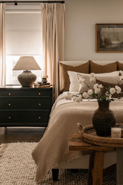 19th Century Homes Interior Design, Transitional Interior Design Style Bedroom, Modern Tudor House Interior, Nancy Meyers Bedroom Aesthetic, Neutral Bedroom With Pop Of Color, Southern Traditional Interior Design, French Country Bedrooms Romantic, Bedroom Storage Ideas, Bedroom Decoration Ideas