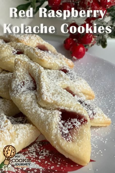 Kolache Cookie Recipe, Kolaczki Cookies Recipe, Holiday Cookies Recipes, Raspberry Cookie Recipes, Kolache Recipe, Cookie Display, Italian Christmas Cookies, Italian Cookie Recipes, Raspberry Cookies