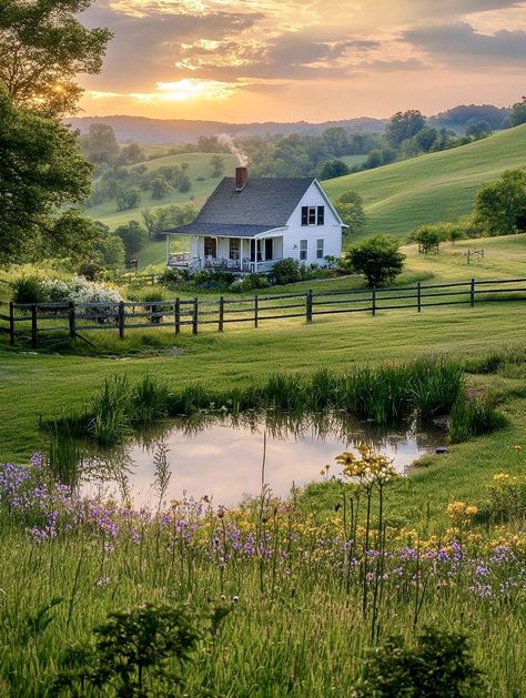 Old House Landscape, House In Middle Of Forest, Small House On Land Country, Beautiful Country House, Country Cottage Backyard, Houses In The Middle Of Nowhere, House In Vermont, Cottage In Field, Country House Landscape