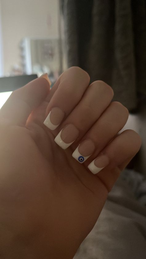 Evil Eye Nails, Gel Toe Nails, White Glitter Nails, Short Square Nails, French Tip Acrylic Nails, Short Square Acrylic Nails, Cute Gel Nails, Long Square Acrylic Nails, Short Acrylic Nails Designs