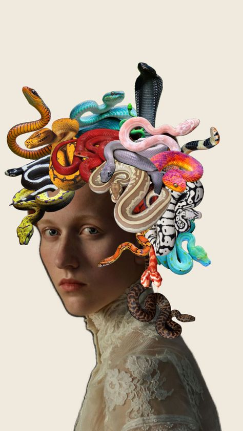 #medusa #snakes #beauty #vibes #collageart Medusa Collage, Snake Collage, Medusa Snakes, Moodboard Fashion, Beauty Vibes, Inspiration For Art, 8th Of March, Lunar New Year, Art Portfolio