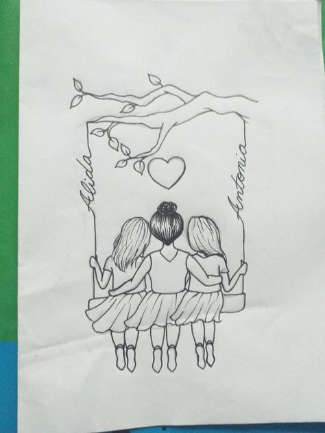 3 Sisters Drawing Sketches, 3 Sisters Drawing, Best Friend Drawing Sketches, Family Tattoos Ideas, Poor Quotes, Family Tattoo Ideas, Sisters Drawing, Back Drawing, Friends Sketch