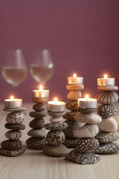 Stick Decor, Stone Candle Holder, Candle Stick Decor, Stone Candles, Gray Cabinets, Tanah Liat, Front Yard Landscaping Ideas, Yard Landscaping Ideas, Remodel Kitchen