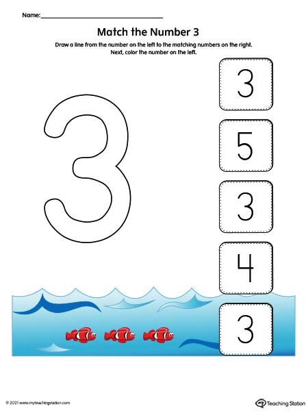 Number 3 Worksheet, Preschool Math Curriculum, Writing Practice Preschool, Coloring Worksheets For Kindergarten, Number Recognition Worksheets, Pre K Worksheets, Numbers Worksheets, Preschool Math Worksheets, Matching Numbers