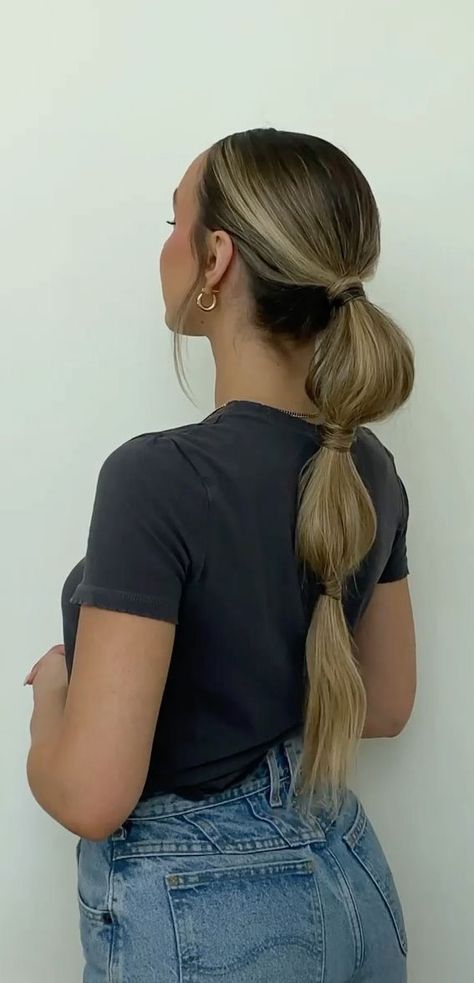 Sleek Ponytail Bubble Braid, Bubble Low Ponytail, Ponytail With Pieces Pulled Out, Bubble Braid Low Pony, Prom Hair Ponytail High Pony Slick, Best Hair Gel For Sleek Ponytail, Slick Back Bubble Ponytail, Low Bubble Braid, Low Bubble Ponytail