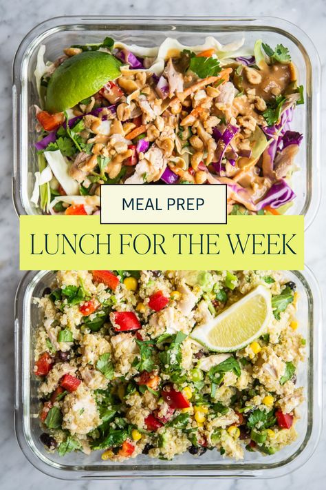 Healthy Prepped Lunches, Prepped Lunches For The Week, Clean Eating Salads Work Lunches, One Pan Lunch Meal Prep, Lunch Prep Quinoa, Healthy Non Salad Lunches, Monday Through Friday Meal Prep, Salad Works Salads, Healthy Meal Prep For Lunch At Work