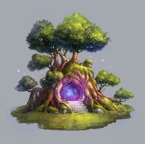 Fantasy Tree Drawing, To The Unknown, Bangunan Minecraft, Fantasy Tree, Magical Tree, Fantasy Magic, Environment Art, Misty Forest, Fantasy House