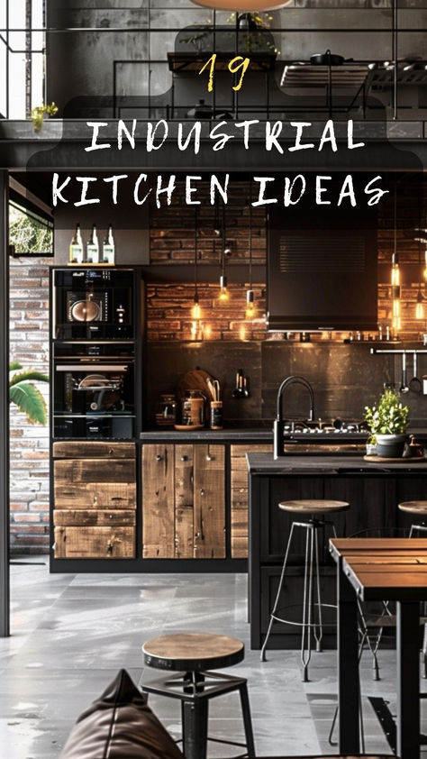 Achieve an industrial kitchen look on a budget! Click for affordable ideas that still capture the essence of industrial chic. 💸🍴 #BudgetKitchen #IndustrialLook #AffordableIdeas #IndustrialChic #SaveMoney Small Industrial Kitchen, Rustic Industrial Kitchen Design, Modern Industrial Kitchen Design, Loft Kitchen Design, Black Industrial Kitchen, Industrial Kitchen Ideas, Industrial Farmhouse Kitchen, Industrial Chic Kitchen, Rustic Industrial Kitchen