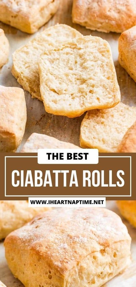 All you need is a few hours and these ciabatta rolls can be made in one day! They are light and airy on the inside with a chewy crumb and a golden crust dusted with flour. Homemade Ciabatta Rolls, Chibatta Bread, Ciabatta Rolls Recipe, Homemade Ciabatta, Homemade Ciabatta Bread, Ciabatta Bread Recipe, Ciabatta Rolls, Batch Baking, Homemade Bread Easy