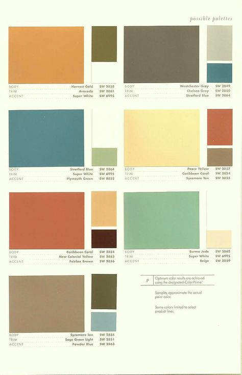 All sizes | Sherwin Williams Color Preservation Palettes (Retro 1950's Paint Colors) | Flickr - Photo Sharing! Mid Century Modern Paint Colors, Mid Century Modern Color Palette, Modern Paint Colors, Mid Century Colors, Mid Century Modern Colors, Sherwin Williams Colors, Pintura Exterior, Modern Color Palette, Interior Paint Colors