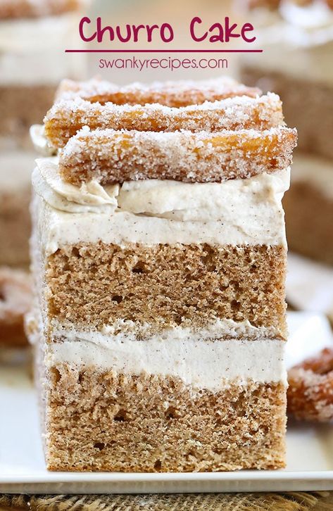 Mexican Inspired Cake Flavors, Churro Cake Recipe Easy, Churro Cake With Box Cake, Churro Cake Recipe, Churro Desserts, Charro Cake, Churro Cake, Churro Cupcakes, Mexican Cake