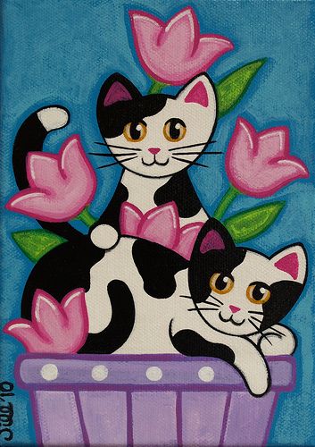 Twins in the Tulips | Flickr - Photo Sharing! Cycle Painting, Kid Drawing, Memory Boxes, Soyut Sanat Tabloları, Cat Quilt, Painting Set, White Cats, Art Drawings For Kids, Mini Canvas