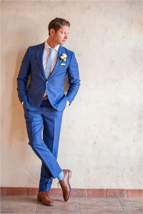 Check out our BRAND NEW Cobalt Blue suit and Honey Brown shoes! Blue Suit Brown Shoes, Peony Boutonniere, Cobalt Blue Suit, Shoe Combo, Wedding Suits Men Blue, Groom Blue Suit, Dapper Grooms, Light Blue Suit, Wedding Tux