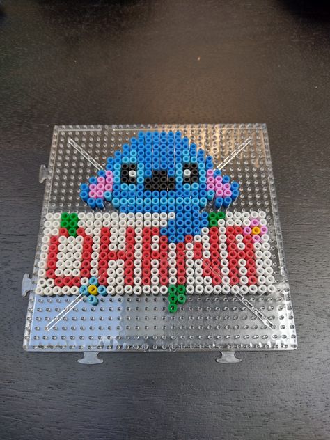 Beads inspiration Ohana Perler Bead Patterns, Angel From Lilo And Stitch Perler Beads, Perler Beads Stitch Disney, Small Stitch Perler Bead Patterns, Up Perler Bead Pattern, Stitch Melty Beads, Fuse Beads Disney, Disney Fuse Beads, Perler Beads Ideas Stitch