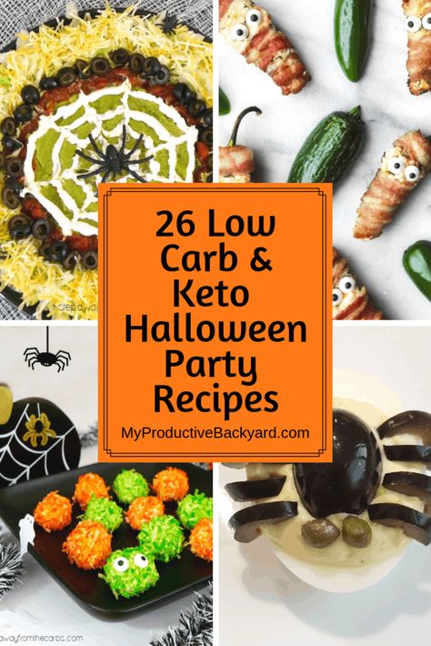 26 Keto Low Carb Halloween Party Recipes: Sweet and Savory Recipes to have a Delicious Keto and Low Carb Halloween Party! #Keto #LowCarb #LCHF #KetoDiet #MyProductiveBackyard #glutenfree #ketogenicdiet #lowcarbhighfat #Ketorecipes #Lowcarbrecipes #halloween #ketohalloween #lowcarbhalloween #halloweenparty #glutenfreehalloween Halloween Party Recipes, Keto Halloween, Halloween Party Menu, Gluten Free Halloween, High Fat Low Carb Recipes, Halloween Party Food, Low Carb Holiday, Spiced Carrots, Low Carb Peanut Butter