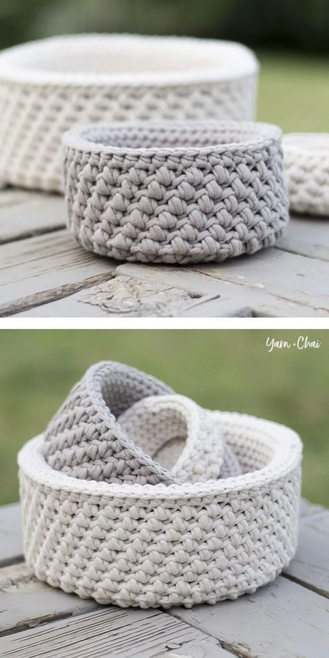 Crocheted Baskets, Crochet Basket Pattern Free, Crochet Storage Baskets, Nesting Baskets, Crochet Storage, Crochet Basket Pattern, Crochet Diy, Crochet Basket, Crochet Home