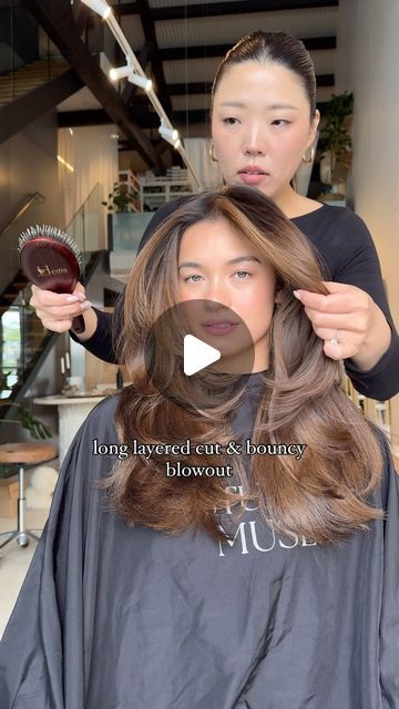 Laura Kim on Instagram: "The timeless classic for the iconic 
@emily_kaufman_ 🤎

Long layered cut & bouncy blowout that boosts your mood instantly 
.
.
.
.

#longhair #hair #haircut #layeredhaircut" Blowout Hair Long, Long Bouncy Hair, Blowout Look, Bouncy Blowout, Long Layered Cuts, Layered Cut, Blowout Hair, Hair Haircut, Long Layers