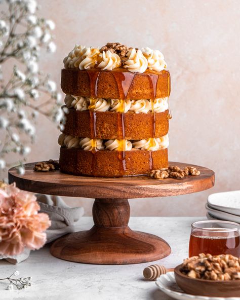 Baklava Layer Cake - In Bloom Bakery Baklava Cake Recipe, Cake Soak, Baklava Cake, Warm Milk And Honey, In Bloom Bakery, Bloom Bakery, Honey Milk, Honey Walnut, Milk Cake