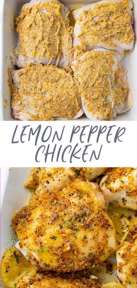 Lemon Pepper Chicken Breasts or Thighs - 40 Aprons Lemon Pepper Breaded Chicken, How To Make Lemon Pepper Chicken, Chicken Lemon Pepper Recipes, Breaded Lemon Pepper Chicken, Baked Chicken Meal Prep, Gf Chicken Recipes, Lemon Pepper Whole Chicken, Chicken Recipes Lemon Pepper, Macro Dinner Recipes