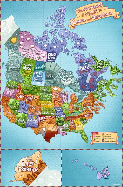 Maps Reveal Nicknames of Every U.S. State and Canadian Province via @biculturalmama Places In Canada, Memories Art, Usa Bucket List, Canada Map, Blue Map, North America Map, Geography Map, Life On A Budget, America Map