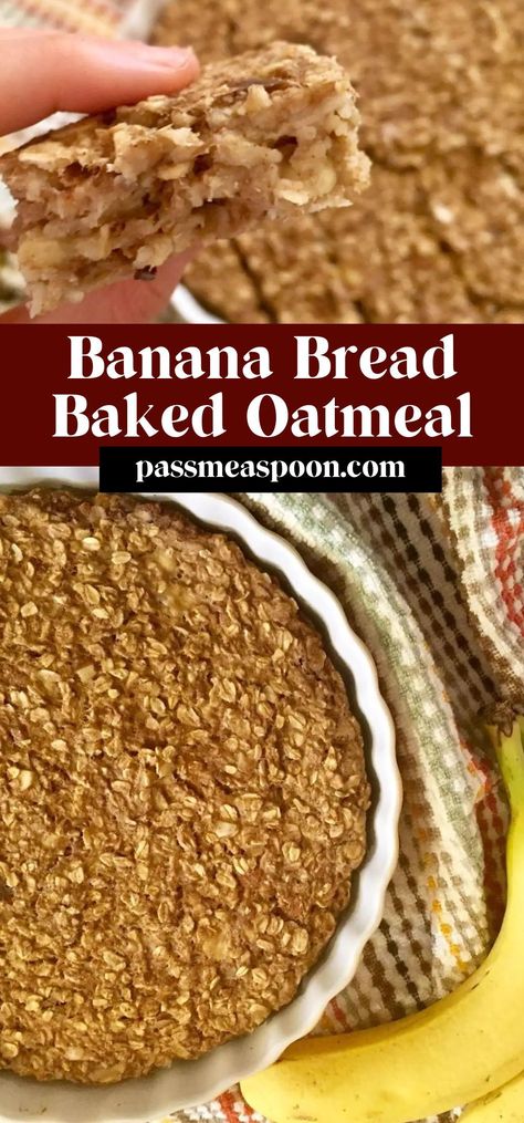 Banana Bread Baked Oatmeal is the perfect breakfast to prep for busy days on the go when you still want something satisfying that will energize your day.  It is soft and moist, sweetened with real fruit and no refined sugar, and is gluten free and vegan. Banana Bread Baked Oatmeal, Homemade Applesauce Recipes, Sugar Free Banana Bread, Dried Bananas, Vegan Banana Bread, Make Banana Bread, Real Fruit, Baked Banana, Dessert Sauces