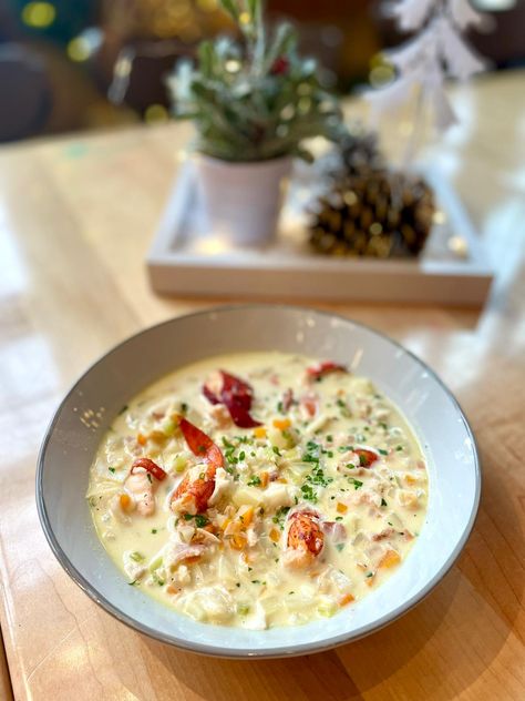 Recipe courtesy of Chef Adam Loo Nova Scotia Seafood Chowder Recipe, Nova Scotia Seafood Chowder, Andy Seacoast Kitchen, Seafood Chowder Recipe Best, Lobster Chowder Recipe, Seafood Chowder Recipe, Lobster Chowder, Seafood Ideas, Hen Ideas