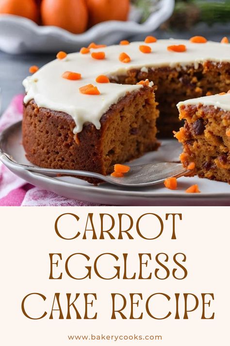 This eggless carrot cake is a moist and flavorful dessert, made with finely grated carrots, warm spices, and a hint of vanilla. The cake is sweetened naturally and achieves its rich texture without eggs, making it a perfect treat for all. Carrot Cake Eggless, Desert Without Eggs, Egg Free Carrot Cake, Eggless Carrot Cake Recipe, Carrot Cake Ice Cream, Eggless Carrot Cake, Sweet Carrots, Egg Free Baking, Carrot Cake Recipe Easy