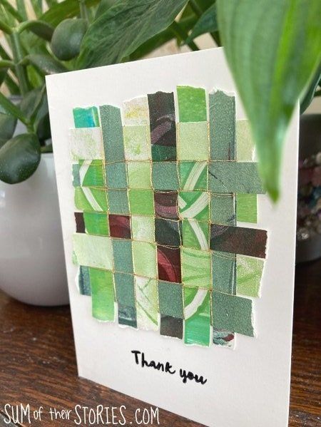 Woven Paper Greeting Cards — Sum of their Stories Craft Blog Paper Greeting, Gelli Plate Printing, Paper Weaving, Craft Stash, Paper Glue, Unique Greeting Cards, Printed Plates, Woven Paper, Craft Blog