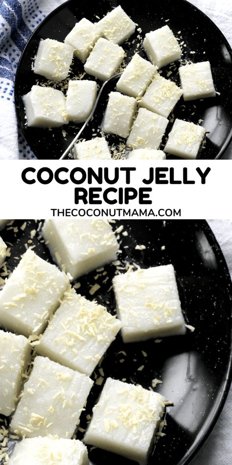 This coconut jelly recipe is a delicious treat made with coconut cream, gelatin, and sweetener. Knox Gelatin Recipes Desserts, Coconut Jello Recipe, Coconut Gelatin Recipes, Coconut Jelly Dessert, Coconut Cream Recipes Canned, Knox Gelatin Recipes, Coconut Jelly Recipe, Gelatine Recipes, Coconut Jello