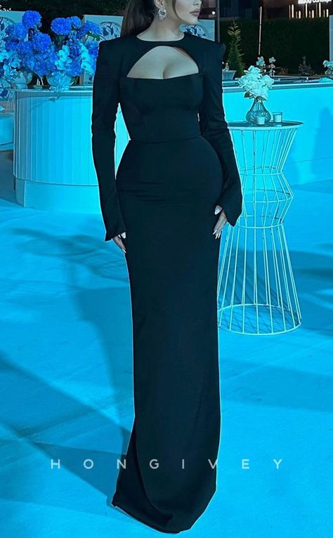 Long Sleeve Black Dinner Dress, Long Dresses Elegant Glamour, Sophisticated Black Dress, Satin Prom Dress With Sleeves, Long Dinner Dresses, Glam Dresses Long, Black Dress Classy Elegant Long, Evening Dinner Outfit, Black Dress Long Sleeves