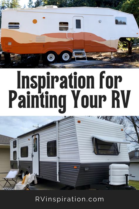 Exterior Travel Trailer Makeover, Trailer Renovation Exterior, Painted Travel Trailer Exterior, Class C Exterior Paint, Camper Trailer Exterior Paint, Old Camper Remodels Exterior, Camper Makeover Outside, Paint Motorhome Exterior, Vintage Rv Exterior Paint Ideas