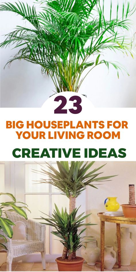 Transform your living space into a tranquil oasis by incorporating statement-making large houseplants. Embrace the grandeur of the majestic monstera deliciosa, featuring lush tropical leaves for a striking aesthetic. Elevate your room's design with the architectural elegance of the yucca plant and its tall, spiky foliage. Introduce a hint of paradise with a graceful palm tree that adds height and tropical vibes indoors. Palm Tree In Living Room, Indoor Palm Trees Living Room, Tall House Plants, Big House Plants, Large Houseplants, Old House Decorating, Indoor Palm Trees, Diy Kids Table, Indoor Tropical Plants