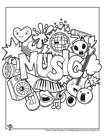 Kawaii Printable Coloring Pages | Woo! Jr. Kids Activities Mapeh Arts Design, Music Colouring Sheet, Talent Show Coloring Pages, Music Coloring Sheets Free Printables, Music Colouring Pages, Mapeh Design, Doodle Art Coloring Pages, Kawaii Music, Doodle Coloring Page