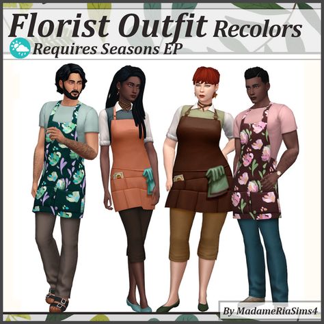 Florist Outfit Recolors | MadameRia on Patreon Sims 4 Baker Clothes Cc, Sims 4 Barista Outfit, Sims 4 Cc Apron Accessory, Sims 4 Florist, Florist Outfit, Painter Outfit, Barista Outfits, Baker Clothes, Farmer Outfit