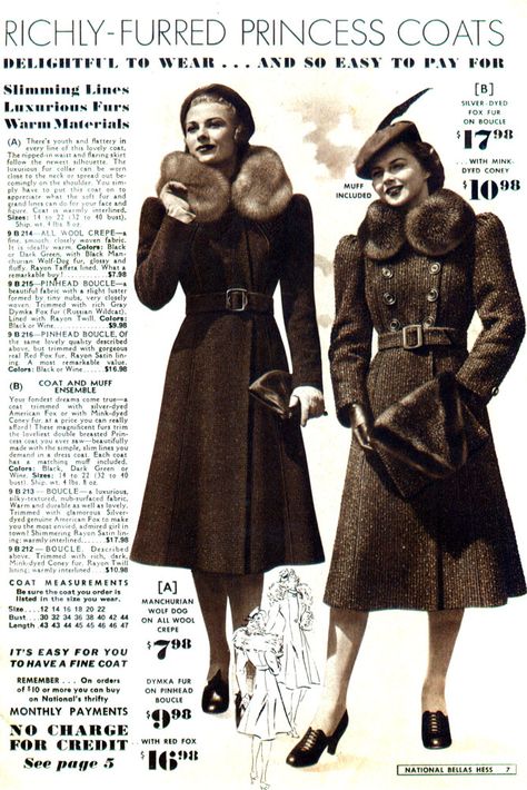 Catalog Inspiration: Fall and Winter Coats- 1939-1940 – Wearing History® Blog 1940s Winter Fashion, Vintage Winter Fashion, Idda Van Munster, 1940s Women, Vintage Corner, Fashion 1940s, Winter Outfits Cold, Foxtrot, 40s Fashion