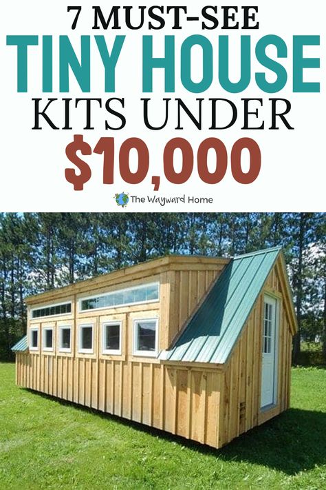 Worried your under $10k budget won't get you far with your tiny house dream? Not to worry. These 7 tiny house kits all under 10k are your must-see options. Click to browse! Tiny Houses On The Cheap, Tiny House Camper Diy, Build Your Own House On A Budget, Inexpensive Tiny House, Easy Tiny Homes To Build, Alternative Home Building, Cheap Tiny Home Ideas, Cheap Home Building Ideas, Diy Tiny Home On Wheels